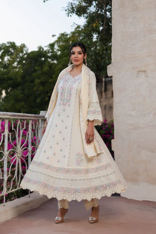 Designer Anarkali Kurti Set with Pant - Traditional Indian Wear