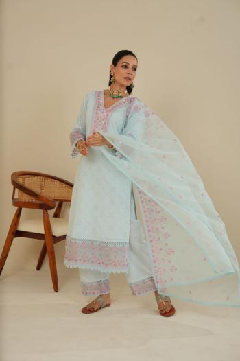 Cotton Kurti with Matching Bottom and Dupatta