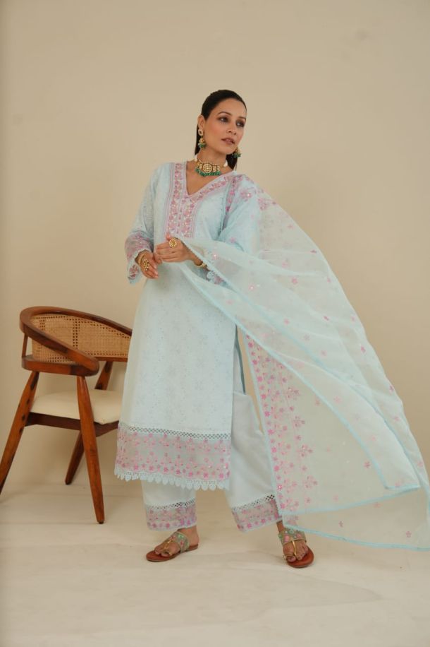 Cotton Kurti with Matching Bottom and Dupatta