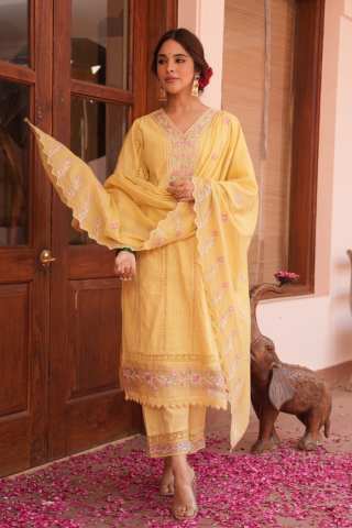 Cotton Straight Kurta Set with Pant & Dupatta