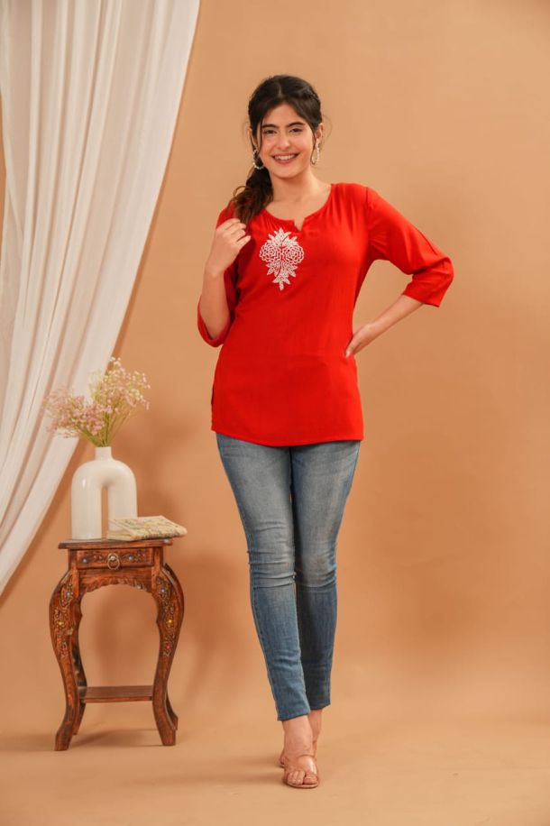 Rayon Fabric Short Kurti for Daily Wear