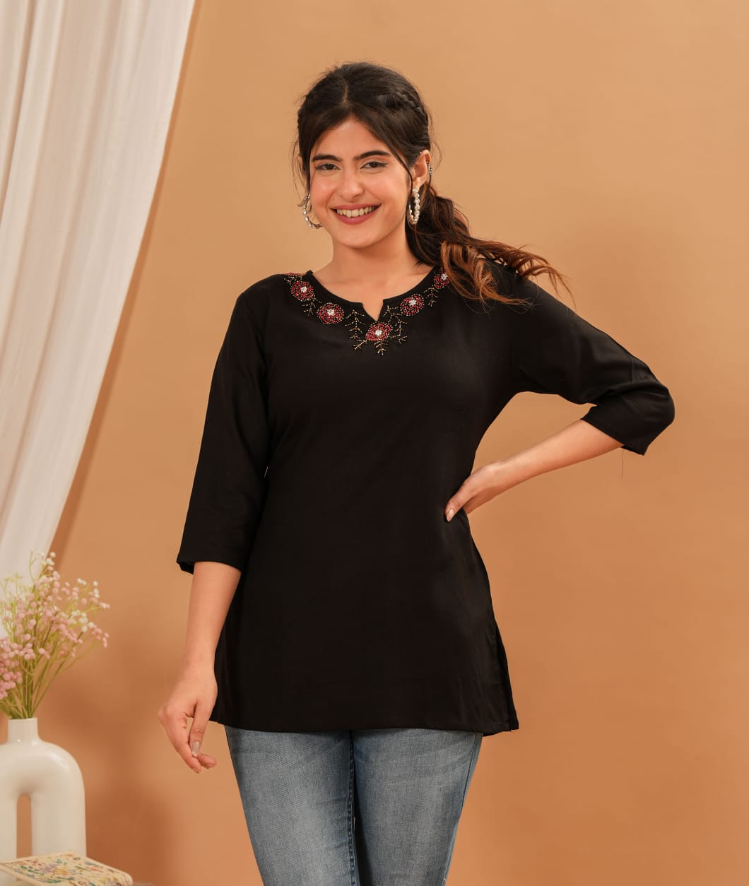 Rayon Fabric Short Kurti for Daily Wear